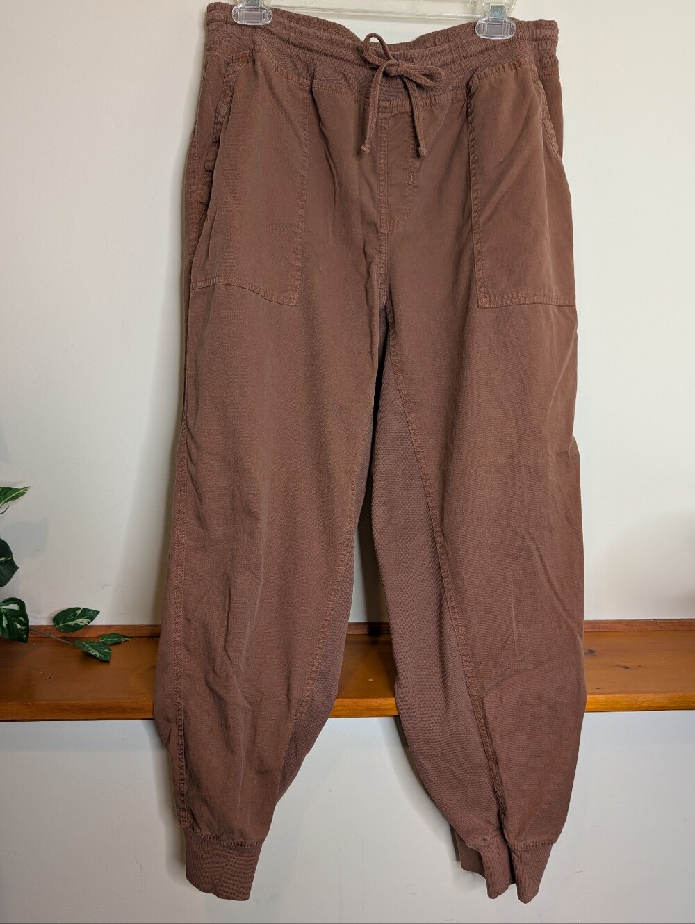 Haven Well Within Womens L Organic Cotton Tencel Joggers Brown Drawstring Cuffed